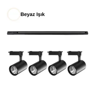 30 Watt Ray Spot Beyaz Işık Vitrin Aydınlatma 4 Adet Spot 1 Metre Ray