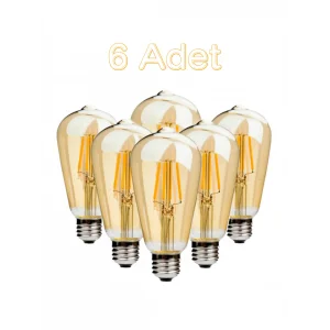 6 Adet Rustik Led Ampul Flamanlı 4 Watt E27 Duy 2700 Kelvin ST64 Tipi
