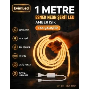 Amber Işık 1 Metre 220 Volt Neon Esnek Şerit LED Tak Çalıştır