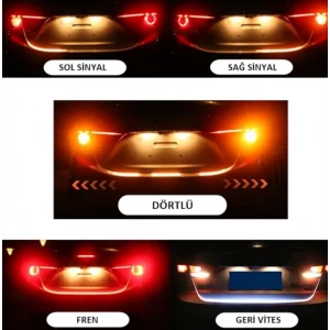 Araç Bagaj Altı Kayar ve Kayan Rgb Led Sağ Sol Sinyal Dörtlü Firen Geri Vites