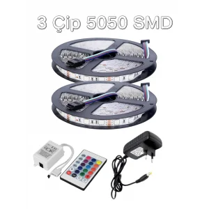 Rgb Led Slikonsuz İç Mekan 10 Metre 24 Tuş Kumanda 5050 Smd 3 Çip Set Tak Çalıştır