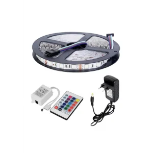 Rgb Led Slikonsuz İç Mekan 5 Metre 24 Tuş Kumandalı 5050 smd 3 Çipli Tak Çalıştır