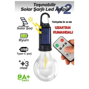 Solar Güneş Enerjili LED Ampul 3 Modlu Uzaktan Kumandalı Solar Camping Lamp