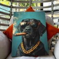 Altın Zincirli Gözlüklü Gangster Köpek Tablosu – Modern Dijital Duvar Sanatı