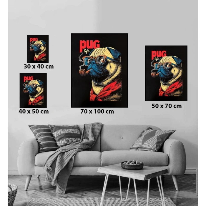 Pug Life Temalı Dijital Tablo – Gözlüklü Tüylü Dostunuzla Renkli Duvar Dekoru