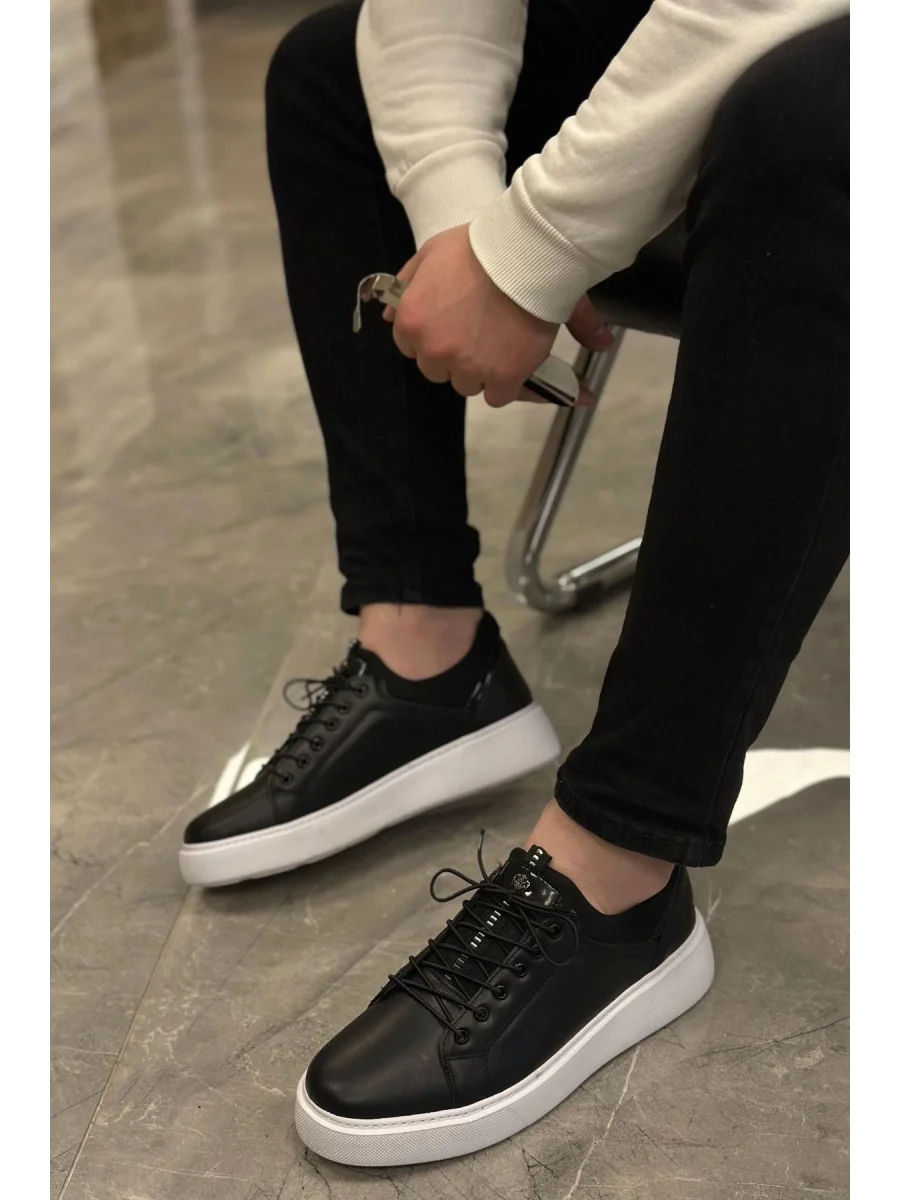 Hakiki Deri Strecli Ultra Hafif ve Rahat Eva Taban Siyah Sneaker Ayakkabı