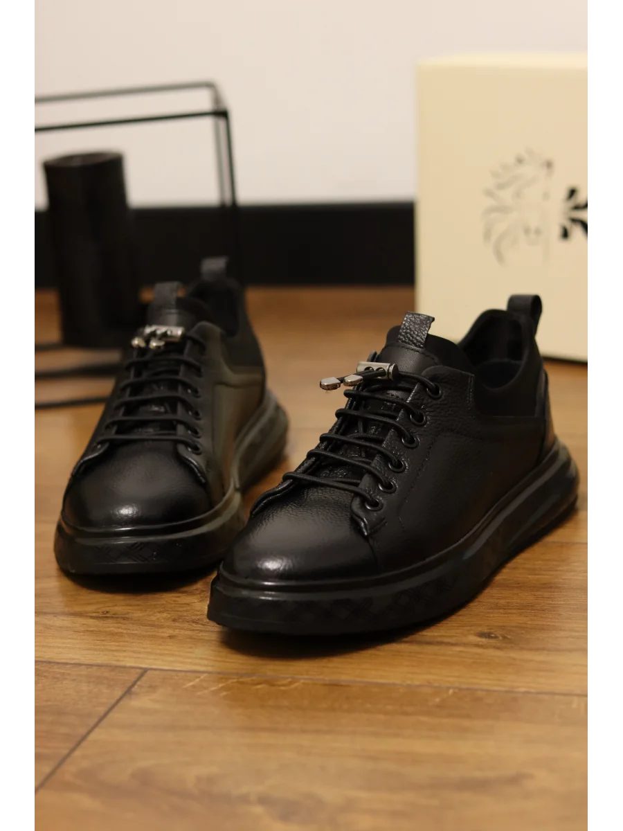 Gusto Siyah Hakiki Deri Lux İthal Taban Sneaker Ayakkabı