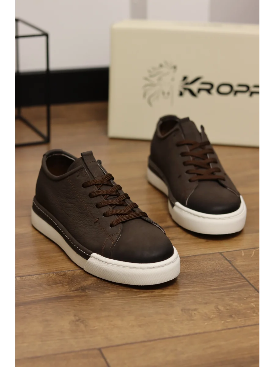 Zen Hakiki Deri Kahve Nubuk Sneaker Ayakkabı