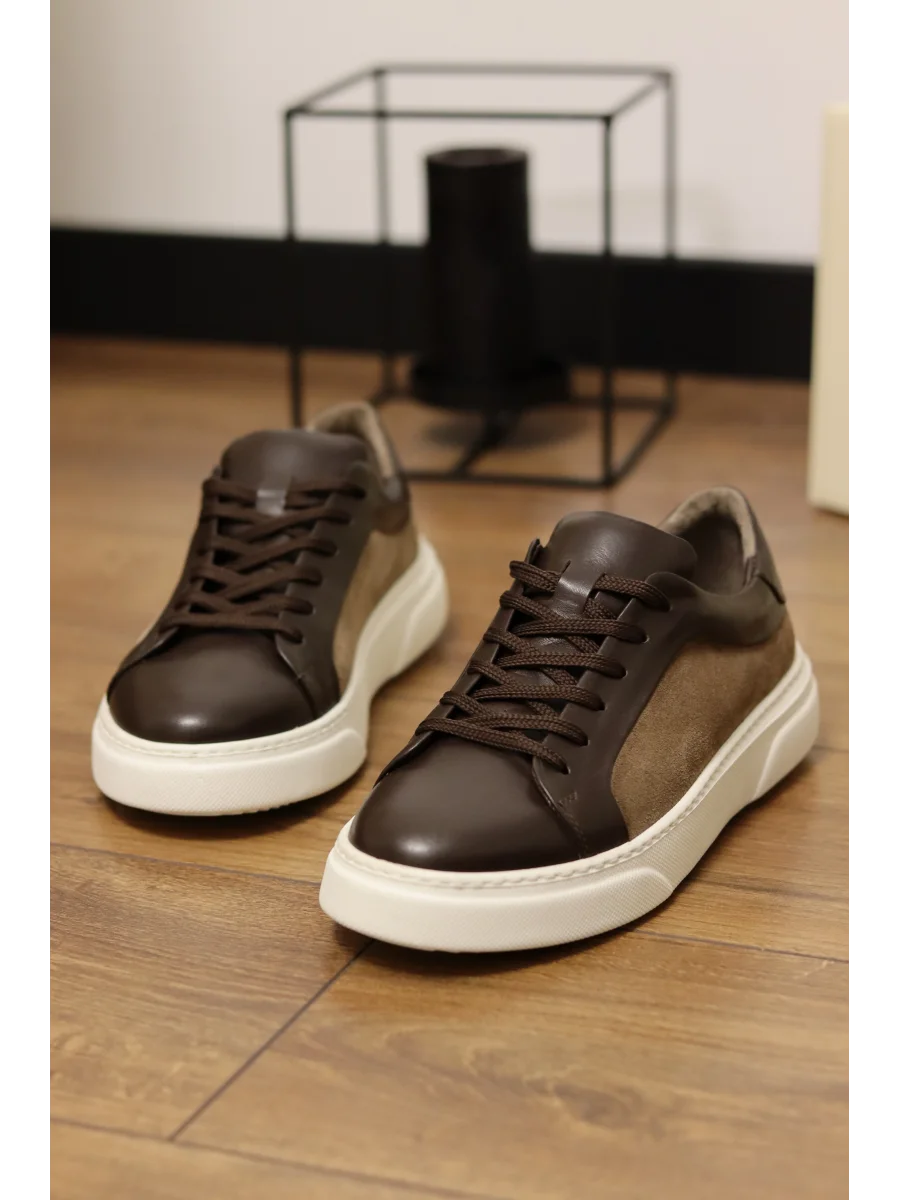 Angel Hakiki Deri Süet Detaylı Kahve Sneaker Ayakkabı