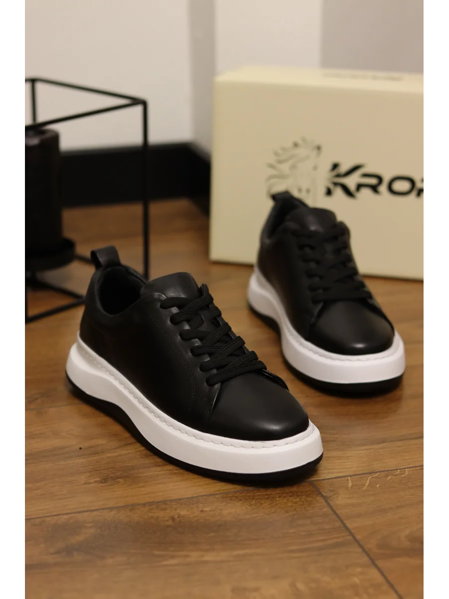 Grand Hakiki Deri Siyah Eva Taban Sneaker Ayakkabı