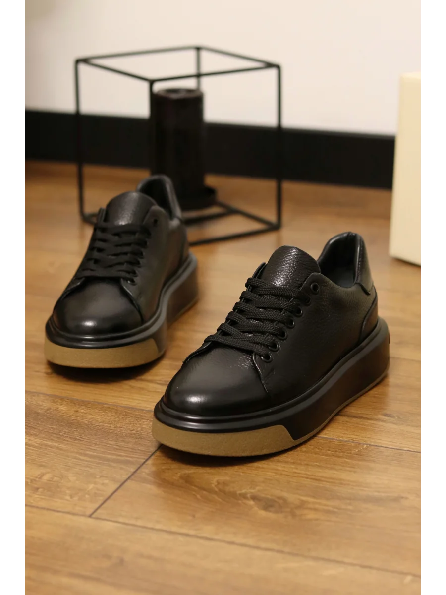 Lord Hakiki Deri Floter Baskı Siyah Sneaker