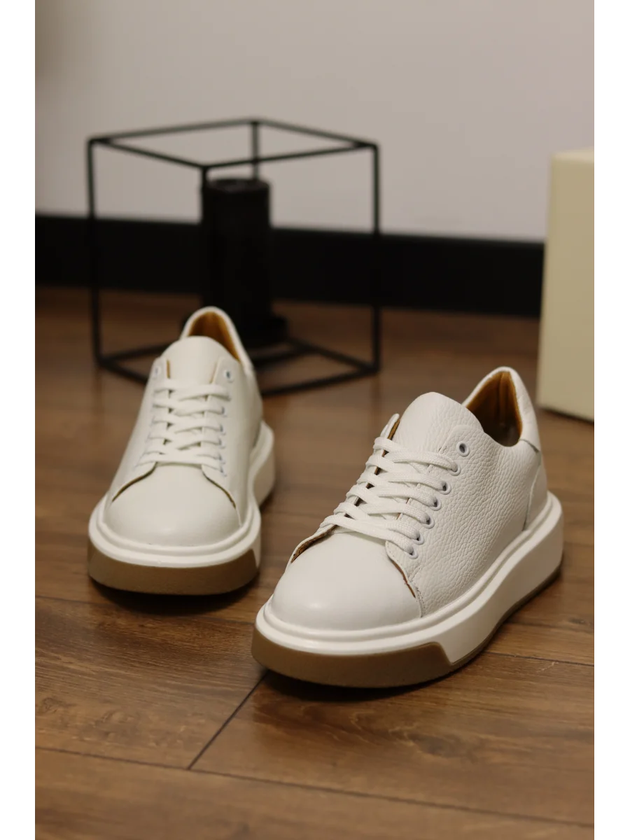 Lord Hakiki Deri Floter Baskı Beyaz Sneaker