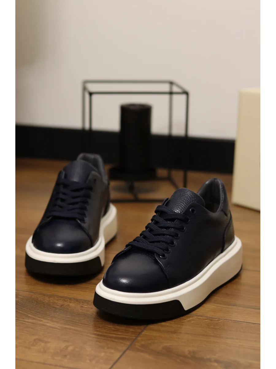 Lord Hakiki Deri Floter Baskı Lacivert Sneaker