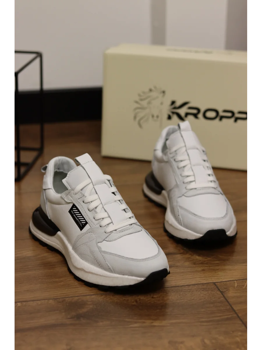 Monza Hakiki Deri Beyaz İthal Köpük Taban Sneakers