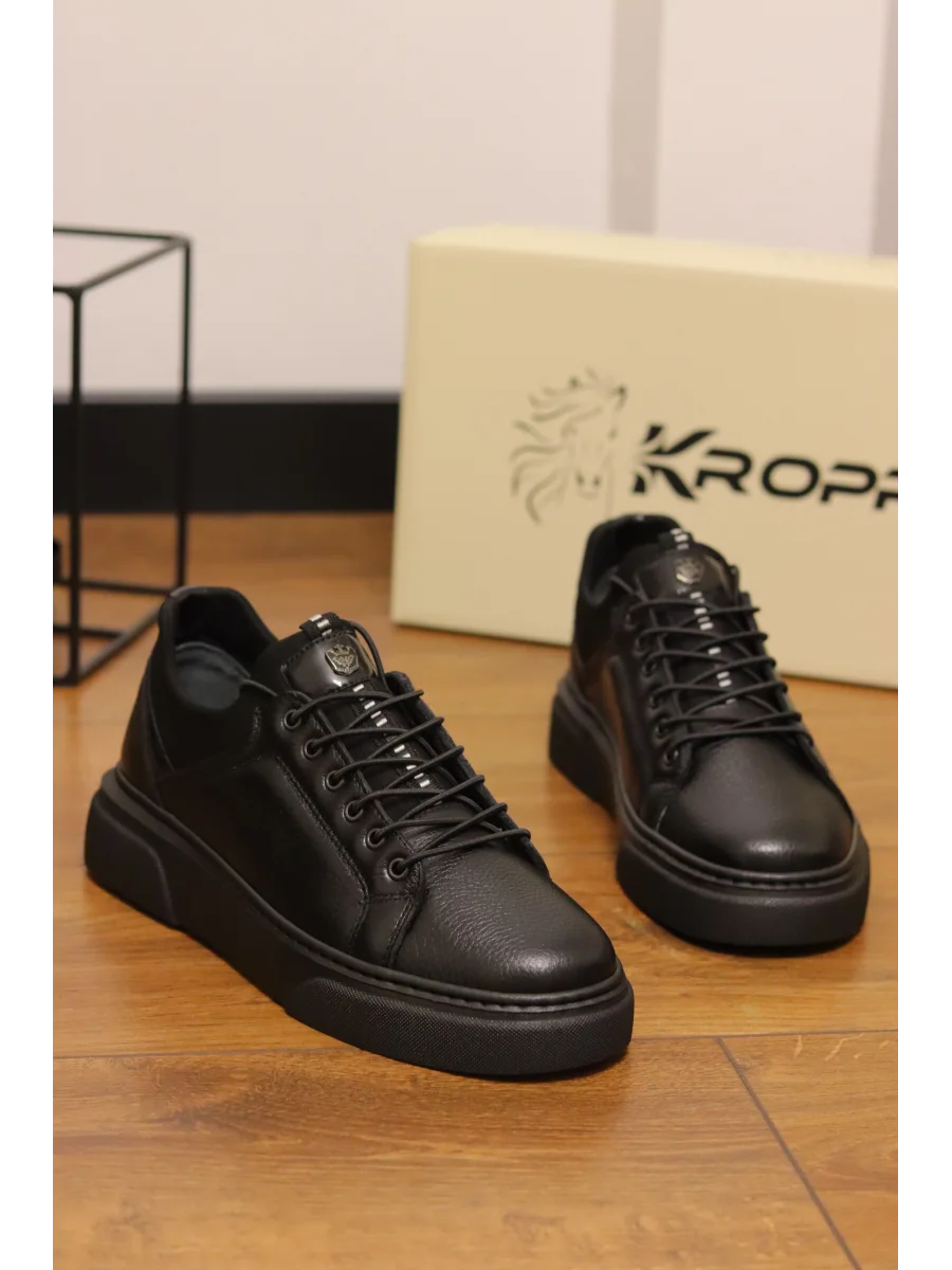 Grain Hakiki Deri Floter Baskılı Siyah Sneaker