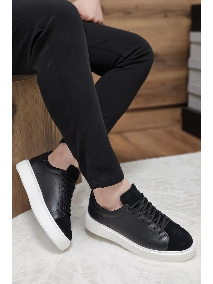 Hakiki Deri Siyah Süet ve Cilt Eva Taban Sneaker
