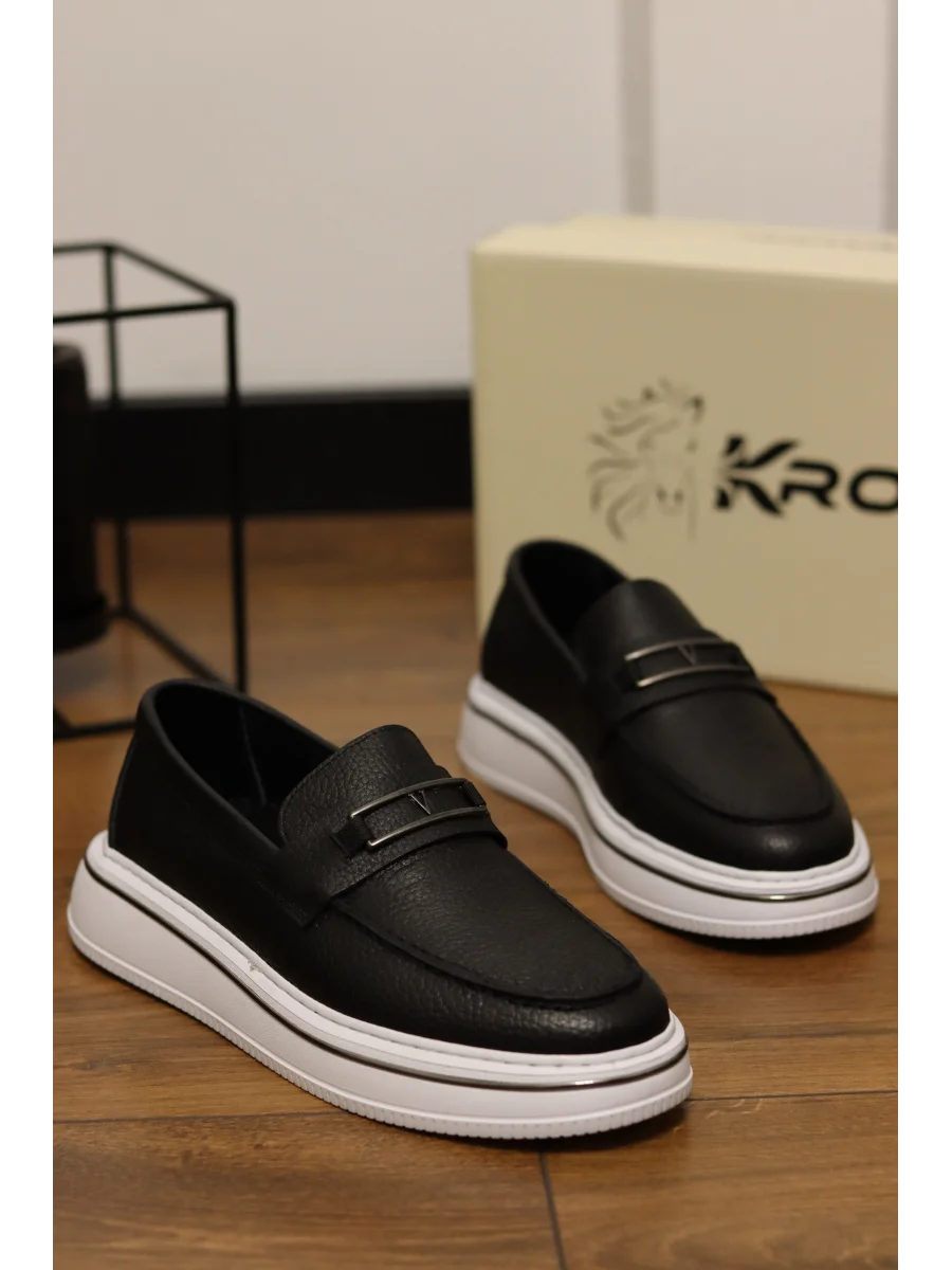 Mono Siyah Hakiki Deri Eva Taban Loafer
