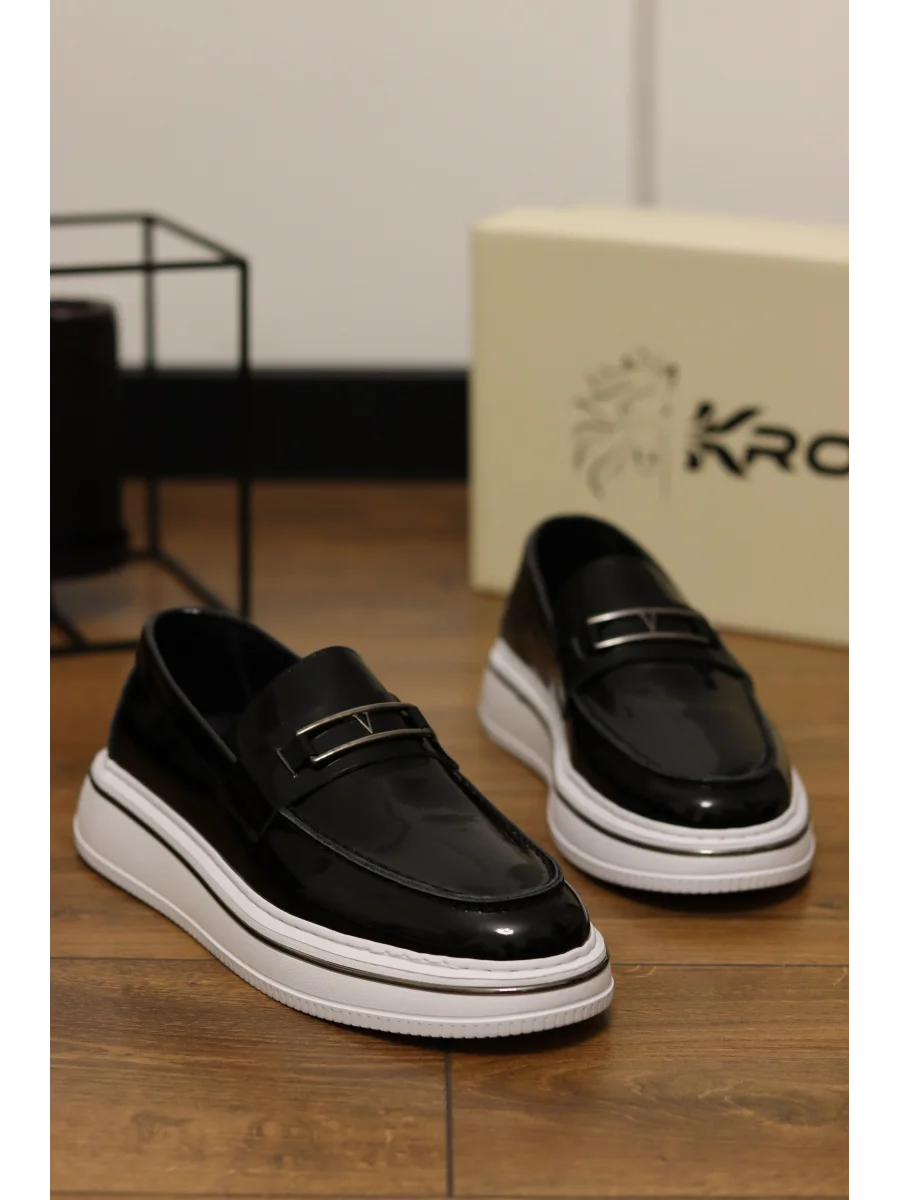 Mono Siyah Hakiki Rugan Deri Eva Taban Loafer