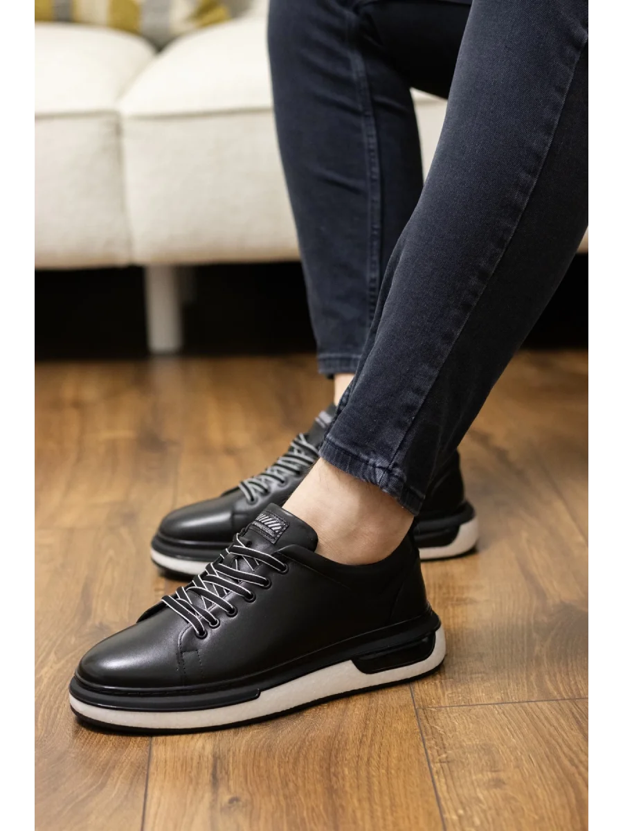 Nova Hakiki Deri Siyah İthal Taban Sneaker Ayakkabı