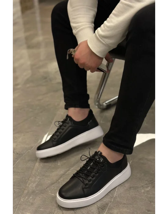 Hakiki Deri Strecli Ultra Hafif ve Rahat Eva Taban Siyah Sneaker Ayakkabı