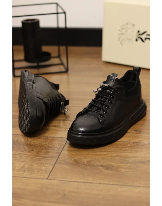 Gusto Siyah Hakiki Deri Lux İthal Taban Sneaker Ayakkabı