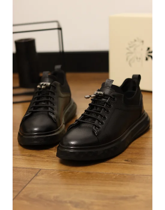 Gusto Siyah Hakiki Deri Lux İthal Taban Sneaker Ayakkabı