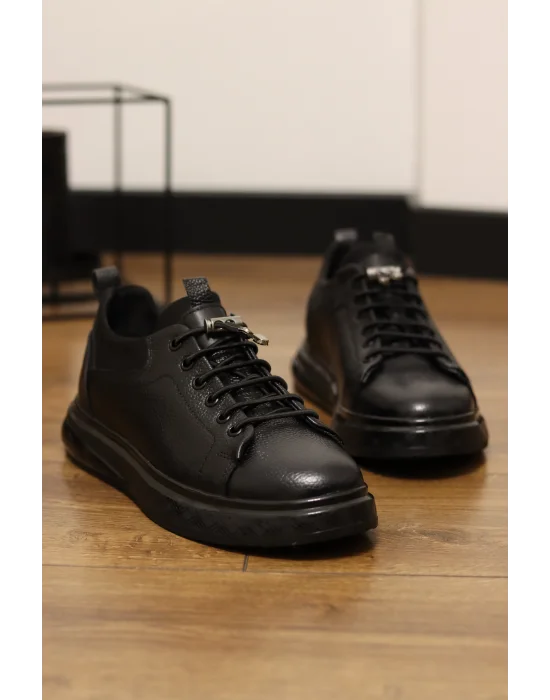 Gusto Siyah Hakiki Deri Lux İthal Taban Sneaker Ayakkabı