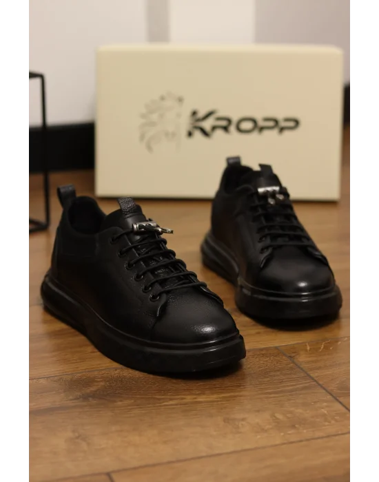 Gusto Siyah Hakiki Deri Lux İthal Taban Sneaker Ayakkabı