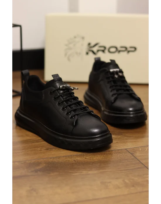 Gusto Siyah Hakiki Deri Lux İthal Taban Sneaker Ayakkabı