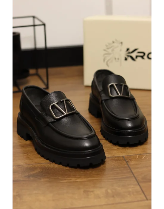 Enzo Hakiki Deri Siyah Floter Makosen Ayakkabı