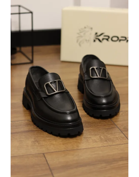 Enzo Hakiki Deri Siyah Floter Makosen Ayakkabı