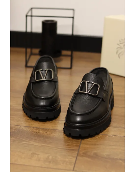 Enzo Hakiki Deri Siyah Floter Makosen Ayakkabı