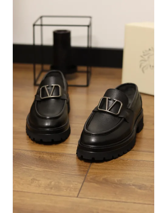 Enzo Hakiki Deri Siyah Floter Makosen Ayakkabı