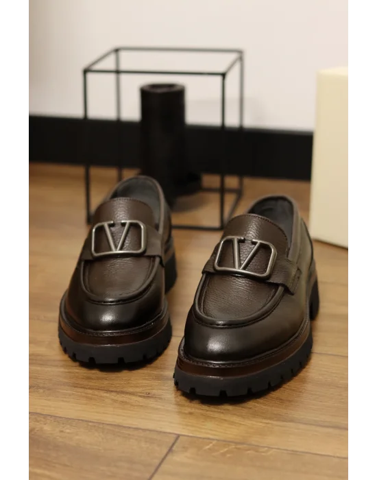 Enzo Hakiki Deri Acı Kahve Floter Makosen Ayakkabı