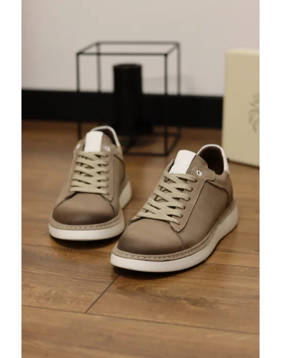 Carve Hakiki Nubuk Deri Bej Sneaker Ayakkabı