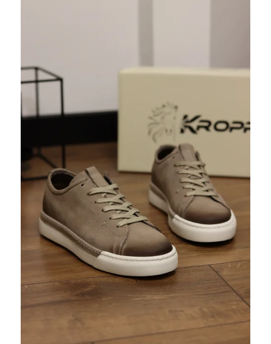 Zen Hakiki Deri Bej Nubuk Sneaker Ayakkabı