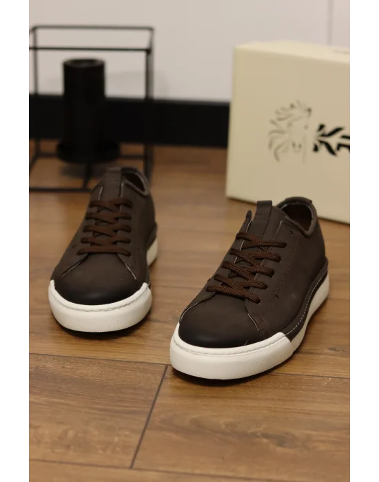 Zen Hakiki Deri Kahve Nubuk Sneaker Ayakkabı