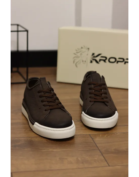 Zen Hakiki Deri Kahve Nubuk Sneaker Ayakkabı