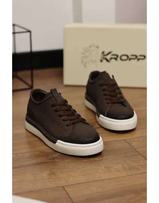 Zen Hakiki Deri Kahve Nubuk Sneaker Ayakkabı