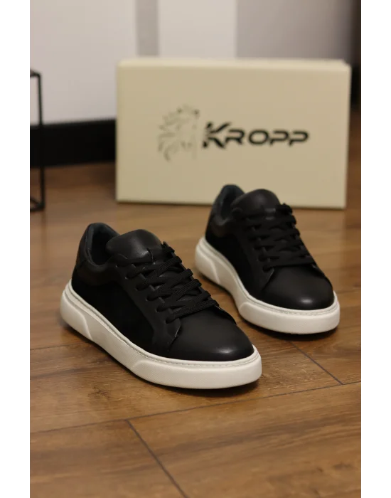 Angel Hakiki Deri Süet Detaylı Siyah Sneaker Ayakkabı