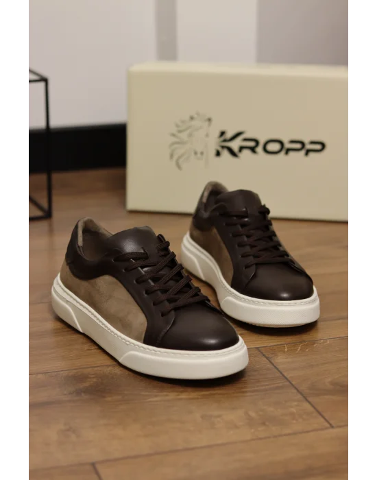 Angel Hakiki Deri Süet Detaylı Kahve Sneaker Ayakkabı