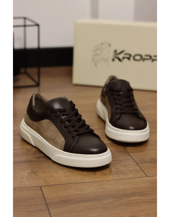 Angel Hakiki Deri Süet Detaylı Kahve Sneaker Ayakkabı