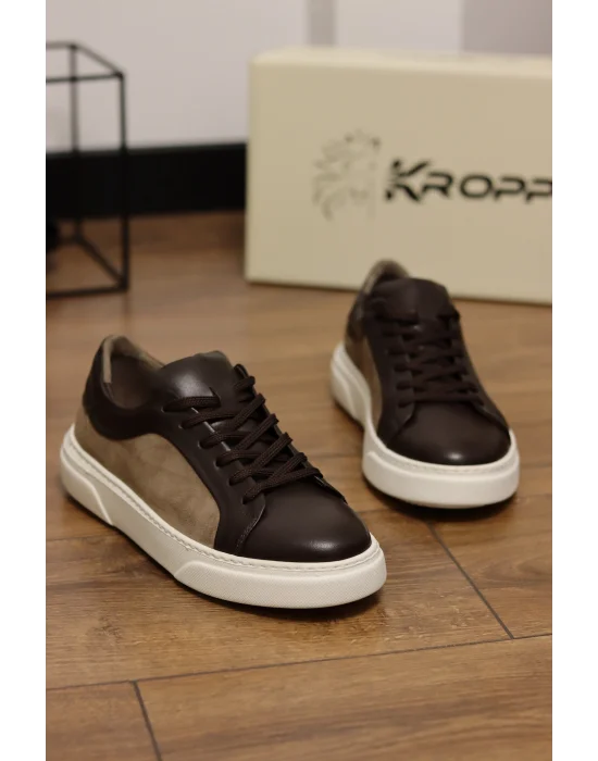 Angel Hakiki Deri Süet Detaylı Kahve Sneaker Ayakkabı