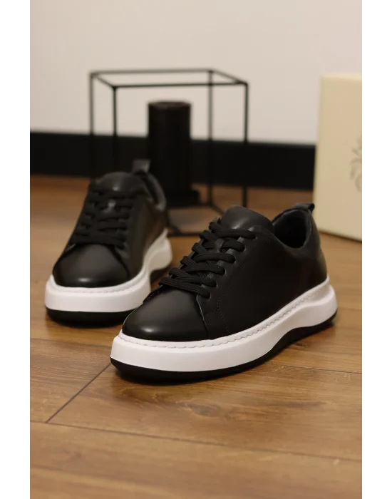 Grand Hakiki Deri Siyah Eva Taban Sneaker Ayakkabı