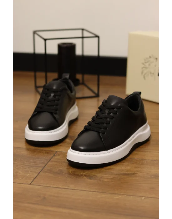 Grand Hakiki Deri Siyah Eva Taban Sneaker Ayakkabı