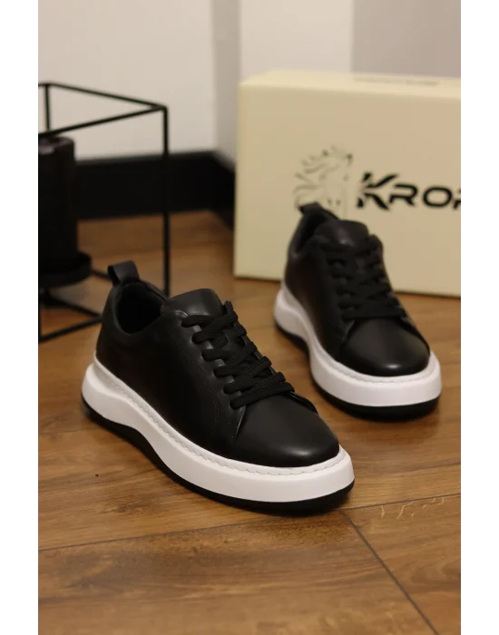 Grand Hakiki Deri Siyah Eva Taban Sneaker Ayakkabı