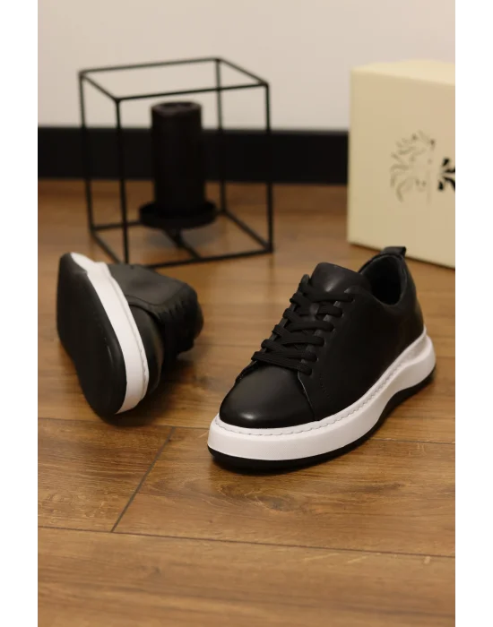 Grand Hakiki Deri Siyah Eva Taban Sneaker Ayakkabı