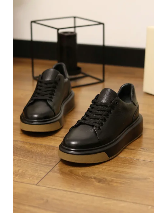 Lord Hakiki Deri Floter Baskı Siyah Sneaker