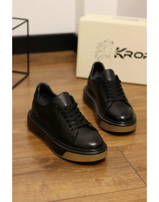 Lord Hakiki Deri Floter Baskı Siyah Sneaker