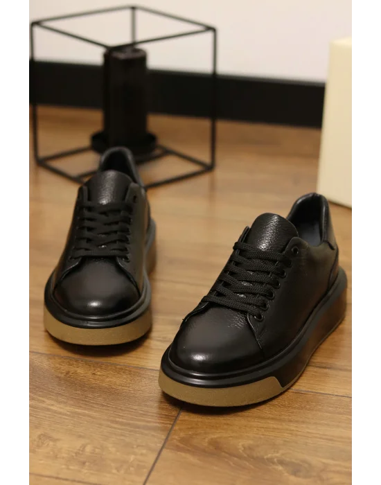 Lord Hakiki Deri Floter Baskı Siyah Sneaker